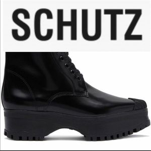 SCHUTZ EMELINE LEATHER PLATFORM LACE-UP BOOTS 9.5